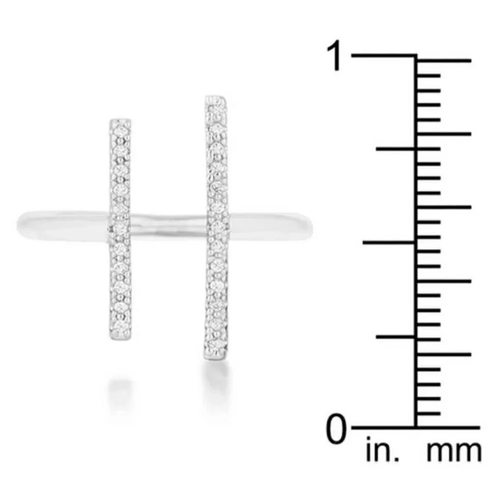 Wide Parallel Lines Open Band Cz Clear Cubic Zirconia Cross Silver Brass Ring 9